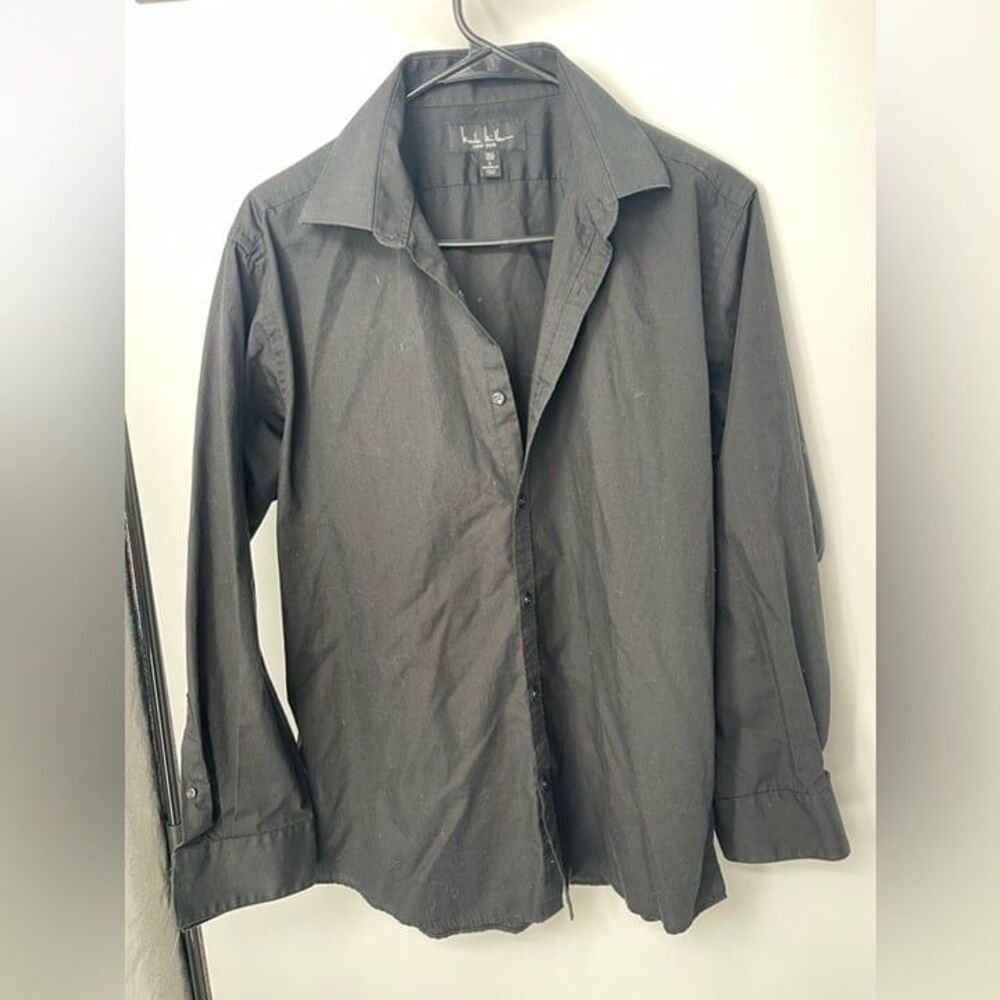 Nicole miller black button up mens shirt size large‎